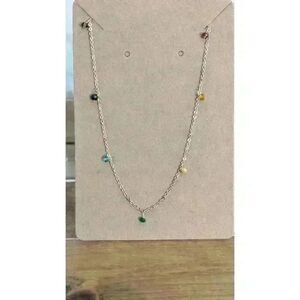 Dainty Gold Tone Multicolor Rhinestone Station Necklace 7 Chakra Crystals